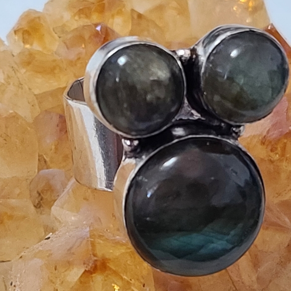 🌻Bogo *Vintage Mickey Mouse Labradorite 925 Ring - Picture 2 of 4